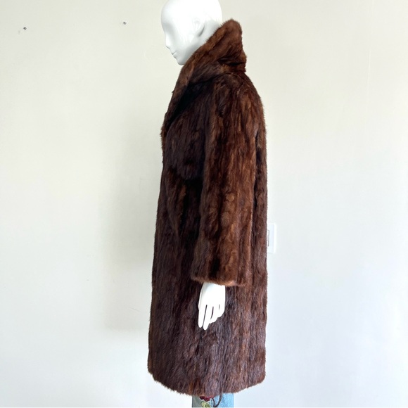 FURS by TRUESDELL Genuine Brown Mink Fur Long Sleeves Full Length Coat Sz M-L - Picture 6 of 16